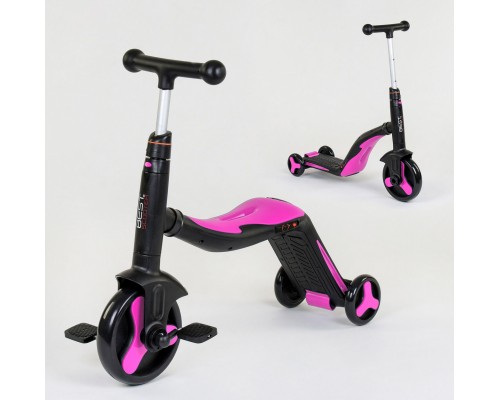 Детский Самокат Беговел велосипед 3 в 1 JT 70708 Best Scooter Розовый Подсветка, 8 мелодий