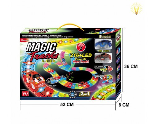 Гнущийся трек Magic Tracks Светится, 2 машинки, 216 деталей (216)