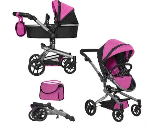 Коляска для кукол 2 в 1 Трансформер с сумкой Carrello Fortuna Rose Red 9695 Малиновая