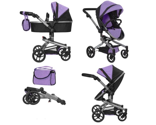 Коляска для кукол 2 в 1 Трансформер с сумкой Carrello Fortuna Purple 9695 Фиолетовая