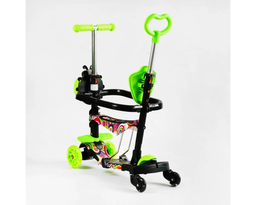 Детский самокат с сиденьем и бампером Best Scooter 5 в 1 Салатовый (10718)
