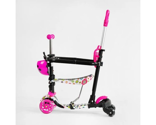 Детский самокат с сиденьем и бампером Best Scooter 5 в 1 Розовый (96302)