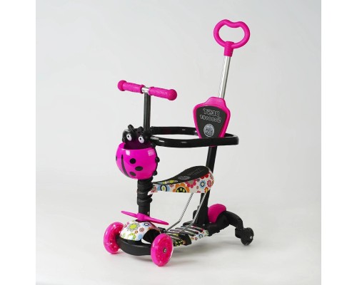 Детский самокат с сиденьем и бампером Best Scooter 5 в 1 Розовый (96302)