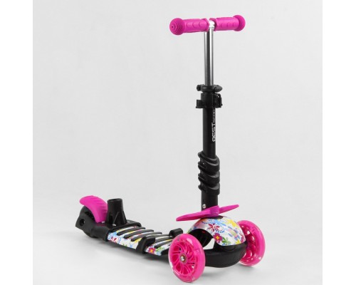 Трехколесный Самокат 5 в 1 с Бампером Розовый цветы Best Scooter S 5593